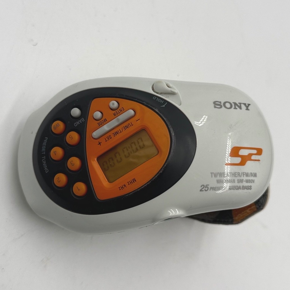 Sony S2 Sports Walkman SRF-M80V Digital Radio TV Weather FM AM White Orange